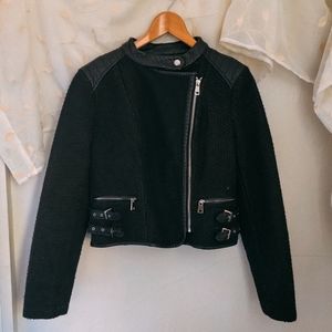 Paparazzi by Biz Black Vegan Leather Moto Jacket Knit Medium